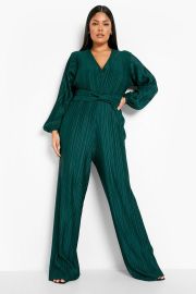 Plus Plisse Twist Detail Wide Leg Jumpsuit at Boohoo