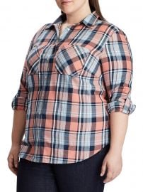 Plus Relaxed-Fit Plaid Cotton Button-Down Shirt at Lord and Taylor