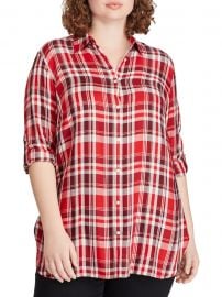 Plus Relaxed-Fit Plaid Twill Button-Down Shirt at Lord and Taylor