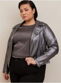 Plus Size - Faux Leather Metallic Moto Jacket - at Torrid