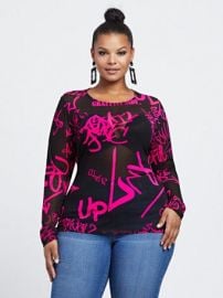 Plus Size Andie Graffiti Mesh Top    FTF at Fashion to Figure