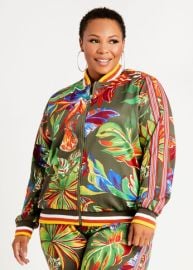 Plus Size Athleisure Tropical Print Scuba Jacket Joggers 2pc Set at Ashley Stewart