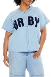 Plus Size Baby Denim Baseball Top at Forever 21