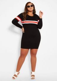 Plus Size Border Thick Stripe Sweater Dress at Ashley Stewart