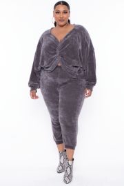 Plus Size Chenille Sweater And Jogger Set - Grey Curvy Sense at Curvy Sense