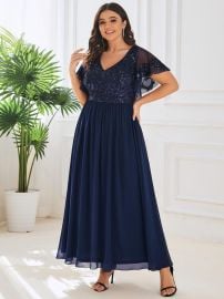 Plus Size Chiffon Short Sleeve V-Neck A-Line Mother of the Bride Dress - Ever-Pretty US at Ever-Pretty