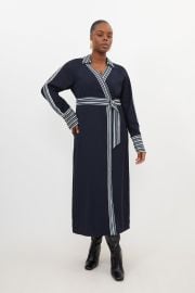 Plus Size Contrast Twill Woven Belted Midaxi Dress at Karen Millen