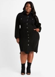 Plus Size Distressed Denim Raw Edge Sexy Button Bodycon Shirtdress at Ashley Stewart