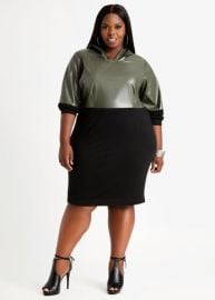 Plus Size Dresses Colorblock French Terry Faux Leather Oversize Hoodie at Ashley Stewart