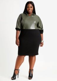 Plus Size Dresses Colorblock French Terry Faux Leather Oversize Hoodie at Ashley Stewart