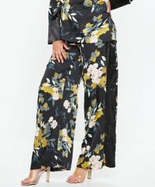 Plus Size Floral Print Wide Leg Side Stripe Pants at Missguided