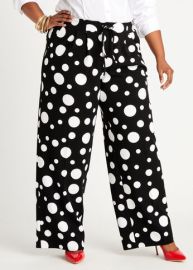 Plus Size High Waist Polka Dot Flattering Work Crepe Wide Leg Pants at Ashley Stewart