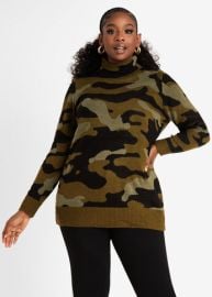 Plus Size Knitwear Stylish Camo Mock Neck Cute Oversize Tunic Sweaters at Ashley Stewart