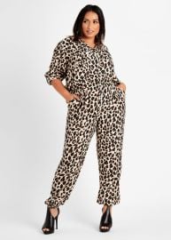 Plus Size Leopard Print Utility Cargo Pocket Stylish Jogger Jumpsuits at Ashley Stewart