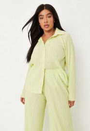 Plus Size Lime Co Ord Plisse Oversized Shirt at Missguided