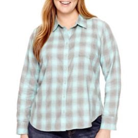 Plus Size Long-Sleeve Brushed Twill Plaid Shirt at JC Penney