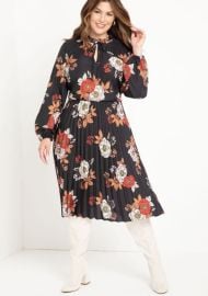 Plus Size Multi Floral Tie Neck Pleated Dress at Walmart