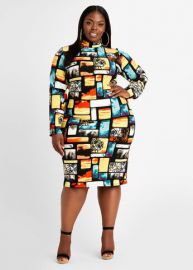 Plus Size Multicolor Mock Neck Keyhole Long Sleeve Bodycon Dress at Ashley Stewart