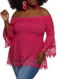 Plus Size Off the Shoulder Bell Sleeve Smocked Top at Rainbow