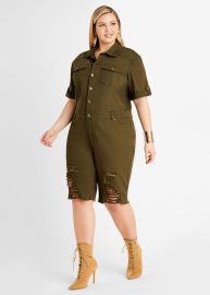 Plus Size Rompers Plus Size Denim Romper Plus Olive Cargo Rompers at Ashley Stewart