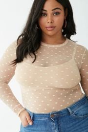 Plus Size Sheer Mesh Dotted Bodysuit at Forever 21