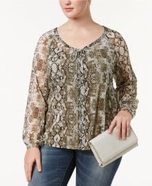 Plus Size Snake-Print Peasant Top by INC International Concepts at Macys