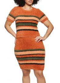 Plus Size Striped Eyelash Knit Top and Skirt at Rainbow