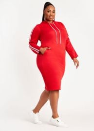 Plus Size Trendy Red Athleisure Sweatshirt Drawstring Hoodie Dresses at Ashley Stewart