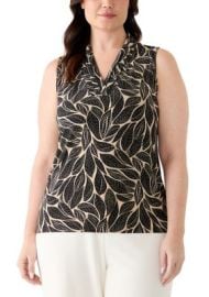 Plus Size Triple Pleat Leaf Print Sleeveless Blouse at Belk