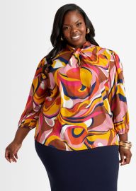 Plus Size blouse printed work plus size shirt plus size top at Ashley Stewart