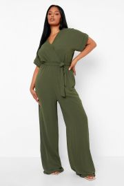 Plus Woven Belted Wide Leg Jumpsuit at Boohoo