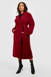 Plus Wrap Belted Wool Look Coat at Boohoo