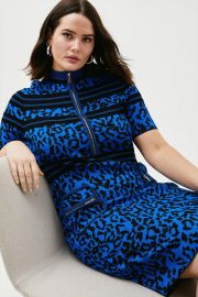 Plus size Animal Jacquard Knit Zip Detail Dress at Karen Millen