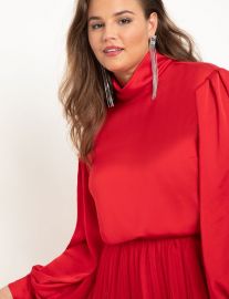 Poet Sleeve Blouse With High Neck in Haute Red by Eloquii at Eloquii