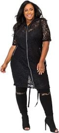 Poetic Justice Plus Size Curvy Women's Athletic Stripe Black Lace Long Hoodie at Amazon