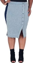 Poetic Justice Plus Size Curvy Womens High Waist Frayed Midi Two-Tone Jean Skirt at Womens Clothing store at Amazon