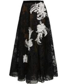 Point Desprit Tulle And Corded Lace Midi Skirt Marchesa at Moda Operandi