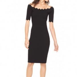 Pointed Scallop Fitted Dress at Milly