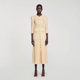 Pointelle knit midi dress Yellow Orange Paris at Sandro