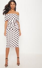 Polka Dot Bardot Peplum Midi Dress Pretty Little Thing at Pretty Little Thing