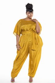 Polka Dot Boat Bat Sleeved Slouch Jumpsuit by Jibri at Jibri