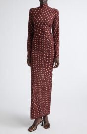 Polka Dot Mesh Long Sleeve Ruched Maxi Dress at Nordstrom