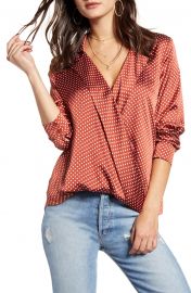 Polka Dot Satin Wrap Blouse at Nordstrom