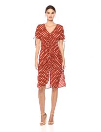 Polka Dot Short Sleeve V Neck Ruched Midi Dress by J.O.A. at Amazon