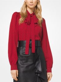 Polka Dot Silk-Georgette Tie-Neck Blouse at Michael Kors