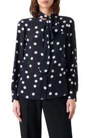 Polka Dot Silk Georgette Tie Neck Top at Nordstrom