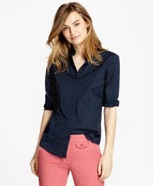 Polka-Dot Stretch Cotton Poplin Shirt Navy at Brooks Brothers