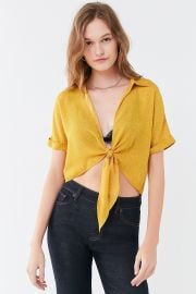 Polka Dot Tie-Front Top by Urban Outfitters at Urban Outfitters