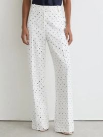 Polka-Dot Wide-Leg Suit Trousers in White/Navy at Reiss