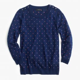 Polka-dot Tippi sweater with shoulder buttons in midnight dahlia at J. Crew